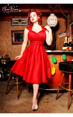 Pinup Couture Heidi Dress in Red Sateen 